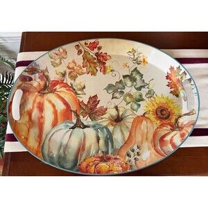 Prima Desin Metal Watercolor-inspired Autumn Harvest Theme Design Tray Large